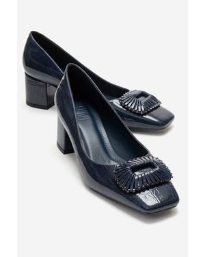 Prologue Shoes Velora Buckle Square Toe Block Heel Pump - Blue