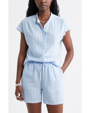 Caslon Novelty Stripe Cap Sleeve Button-Up Shirt - Blue