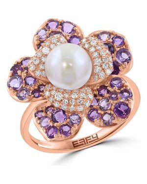 Effy 14K Rose Diamond Amethyst & Fresh Water Pearl Flower Statement Ring - Pink