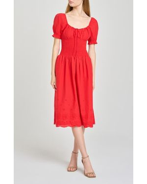 Wayf X Hannah Lovey Porter Dahlia Eyelet Detail Cotton Dress - Red