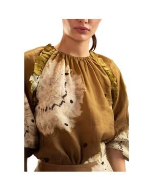 Cynthia Rowley Ramie Ruffle Blouse - Brown