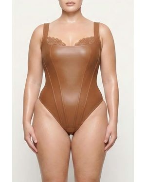 Popilush Faux Leather All-In-One Balconette Sculpting Bodysuit - Natural