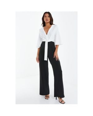 Quiz Two Toned Scuba Crepe Jumpsuit - Blue