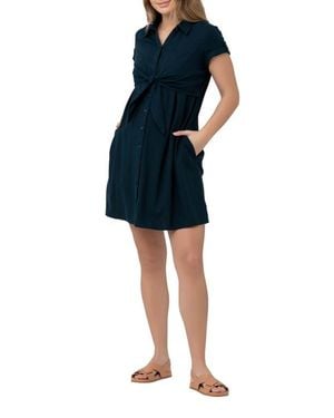 Ripe Maternity Colette Tie Up Linen Dress - Blue