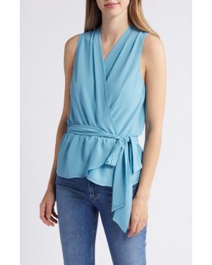 NIKKI LUND Golriz Wrap Tie Waist Sleeveless Top - Blue