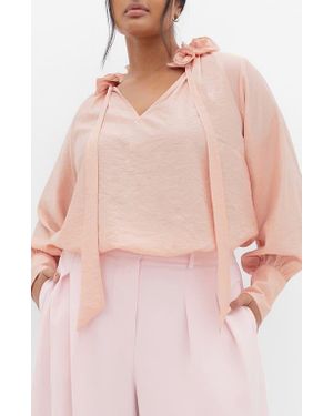 City Chic Antoinette Tie Neck Top - Pink