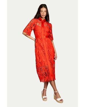 Coast Lace Short Sleeve Shirt Dress - Red