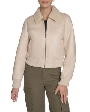 Levi's Faux Shearling Trim Faux Leather Western Bomber Jacket - Natural