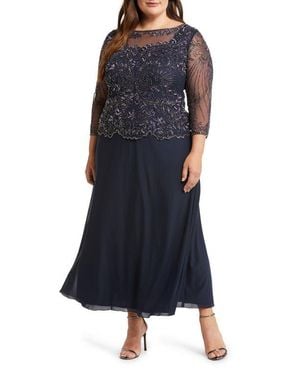 Pisarro Nights Beaded Mesh Mock Two-Piece Gown - Black