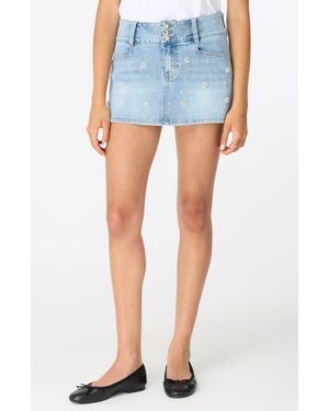 Fade Out Loud Simone Faux Pearl Embellished Denim Miniskirt - Blue