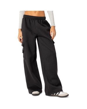 Edikted Wide Leg Cotton Cargo Sweatpants - Black