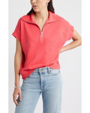 Caslon Short Sleeve Quarter Zip Sweatshirt - Red