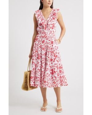 Caslon Ruffle Sleeveless Tiered Cotton Midi Dress