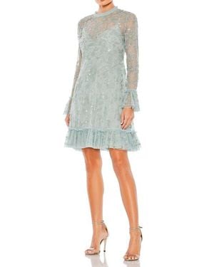 white christmas dresses Short Cape Wedding Guest Dress with Sequin Flowers– PromGirl