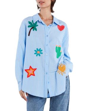 Billy T Bali Exaggerated Embroidered Button-Up Shirt - Blue