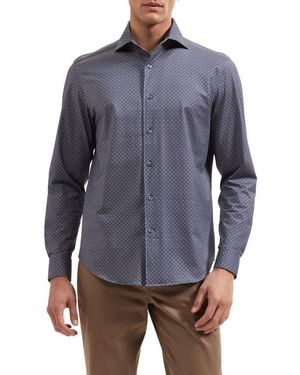 Bugatchi Devon Ooohcotton Geometric Print Stretch Shirt - Blue