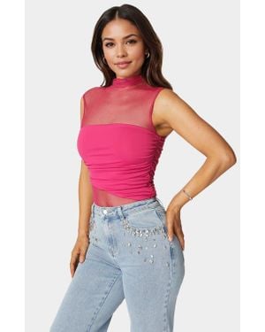 Bebe Draped Knit Bodysuit - Red