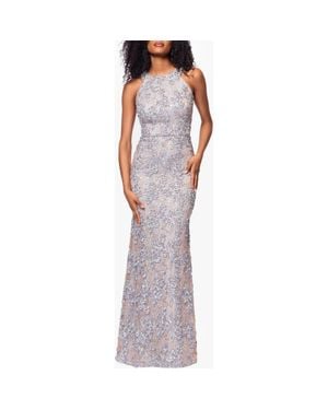Xscape Evenings Sequin Soutache Sleeveless Sheath Gown - Purple