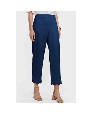 Foxcroft Elaine Scallop Hem Cotton Blend Crop Pants - Blue
