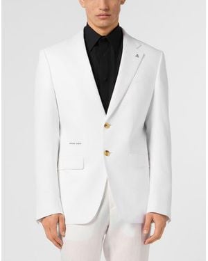 Philipp Plein Linen Miami Vice Fit Blazer - White