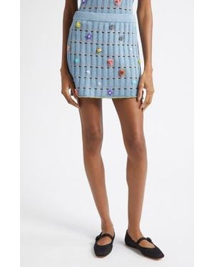 YANYAN Dotty Embellished Cotton Rib Miniskirt - Blue