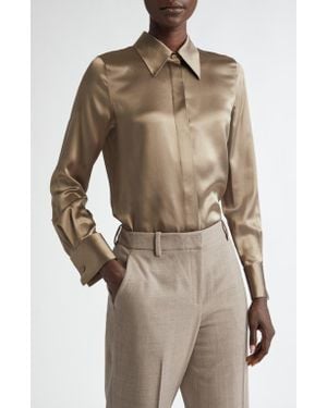 Lafayette 148 New York Silk French Cuff Blouse - Natural