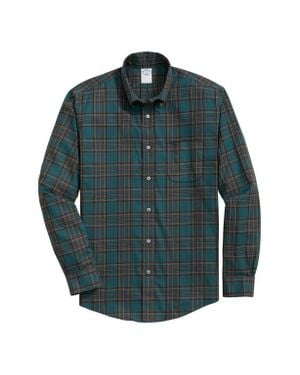 Brooks Brothers Regular Fit Plaid Non-Iron Stretch Button-Down Shirt - Green