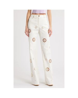 LoveShackFancy Carolette Eyelet Cutout Bootcut Jeans - White