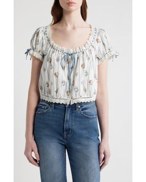 Doen Nera Eyelet Ruffle Organic Cotton Crop Top - Blue
