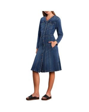 Wash Lab Denim Madison Long Sleeve Stretch Denim Midi Dress - Blue