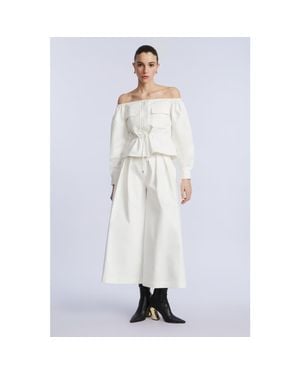 BCBGMAXAZRIA Off Shoulder Drawstring Top - White