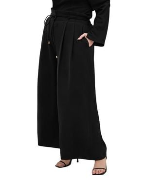 City Chic Shania Tie Waist Wide Leg Pants - Black