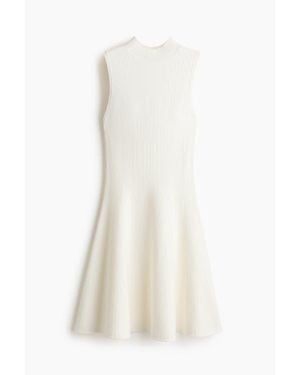 H&M Knit Dress With Flared Skirt - White