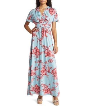 Kiyonna Vienna V-Neck Maxi Dress - Blue
