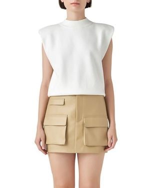 Grey Lab Mock Neck Sleeveless Knit Top - White
