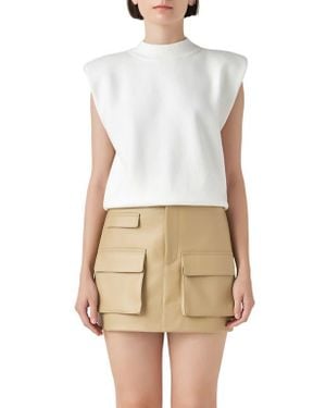 Grey Lab Mock Neck Sleeveless Knit Top - White