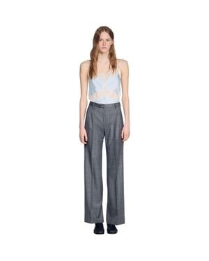 Sandro Rhinestone Check Wool Pants - Blue