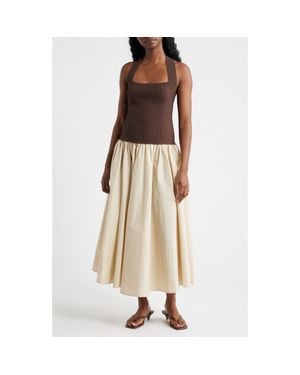 Lucy Paris Sevilla Mixed Media Halter Maxi Dress - Natural