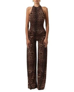 Naked Wardrobe Leopard Print Wide Leg Halter Jumpsuit - Brown