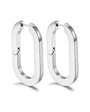 Jane Basch Flat Oval Hinge Hoop Earrings - White
