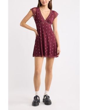 BP. Lace Trim Flutter Sleeve Minidress - Red