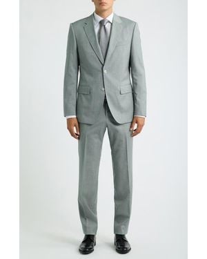 BOSS Huge Trim Fit Solid Virgin Wool Suit - Blue