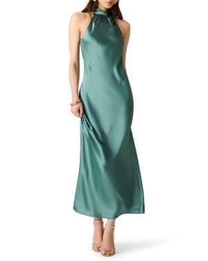 Steve Madden Alanah Halter Neck Satin Midi Dress - Green