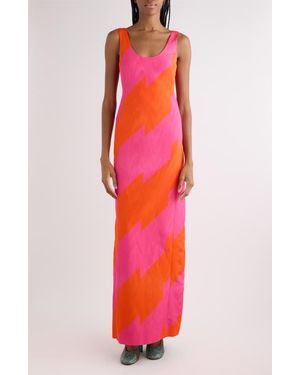 Dries Van Noten Debant Broken Stripe Moiré Sheath Dress - Red