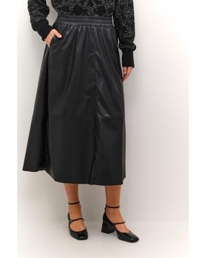 Kaffe Kamikka Faux Leather A-Line Midi Skirt - Black
