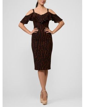 Rachel Roy Marcella Printed Off The Shoulder Ruffle Midi Dress - Black