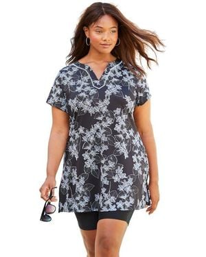 Swim 365 Longer Length Notch Neck Short Sleeve Swim Tunic - Blue
