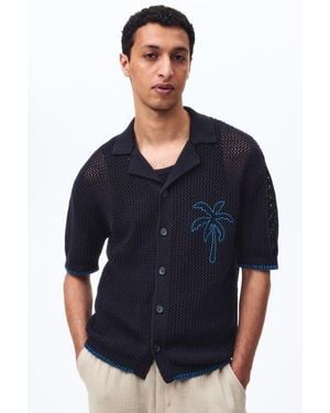 H&M Relaxed Fit Hole-Knit Resort Shirt - Blue