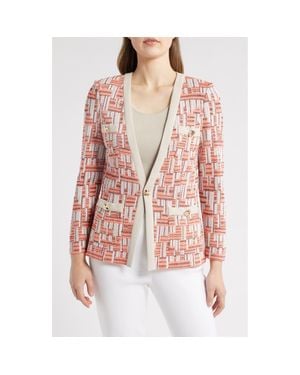 Ming Wang Geo Jacquard Cardigan - Red