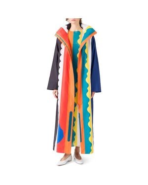 Akris Paravent Print Hooded Taffeta Coat - Blue